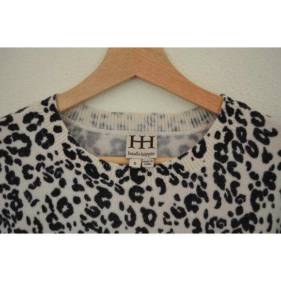 Haute Hippie Merino Wool Leopard Print Scoop Neck Pullover Sweater Size Small - Picture 2 of 4